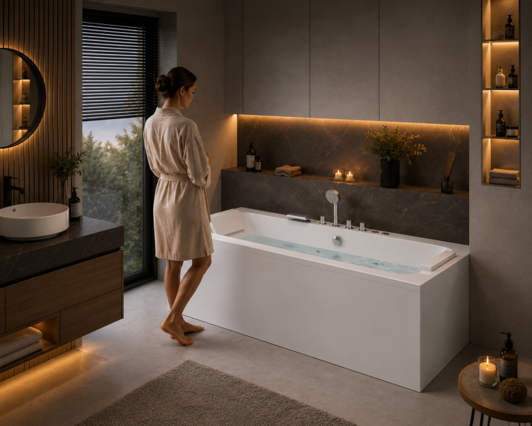 Z hydromasażem  - Wanna Łazienkowa Genua z Hydromasażem  170 x 80 cm wolnostojąca Akrylowa Jacuzzi (6)